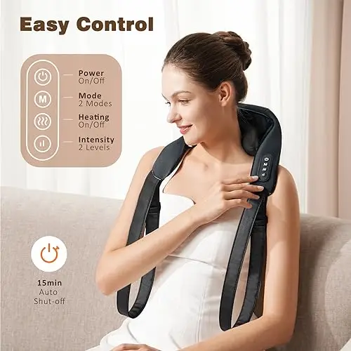 USB-C Rechargeable Kneading Massage Hot Compress Shiatsu Back Shoulder Neck Massager for Pain Relief