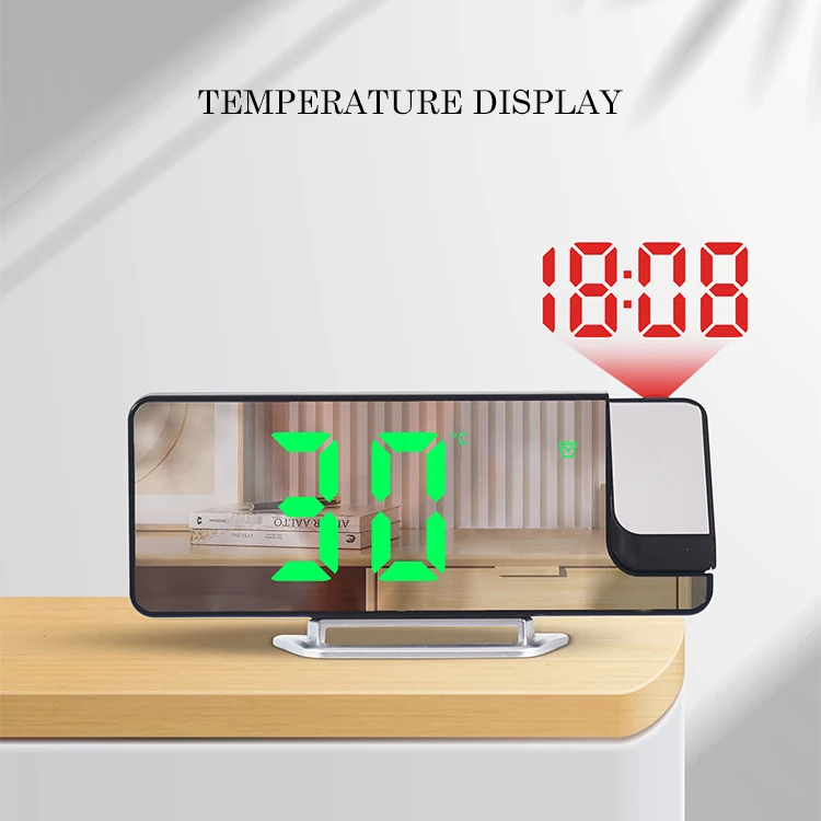 Fashion Mirror Screen Color Numerals LED Digital Alarm Clock With Rotatable Projector Projection Desk Clocks For Bedroom