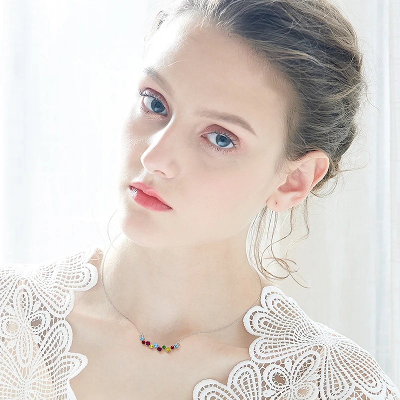 Women Jewelry 925 Sterling Silver Rainbow Crystal Gemstone Stone Necklace