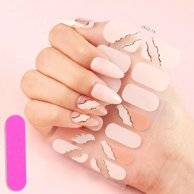 New Women Girls Nail Art Stickers Gradient Full Nail Wraps Glitter Adhesive Marble Nail Strips Stickers