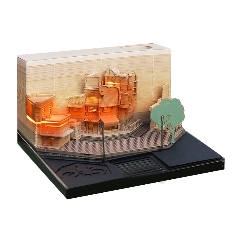 Creative Holiday Gift Art Paper Carving Street Corner Building Model Paper Crafts Miniature World 3D Memo