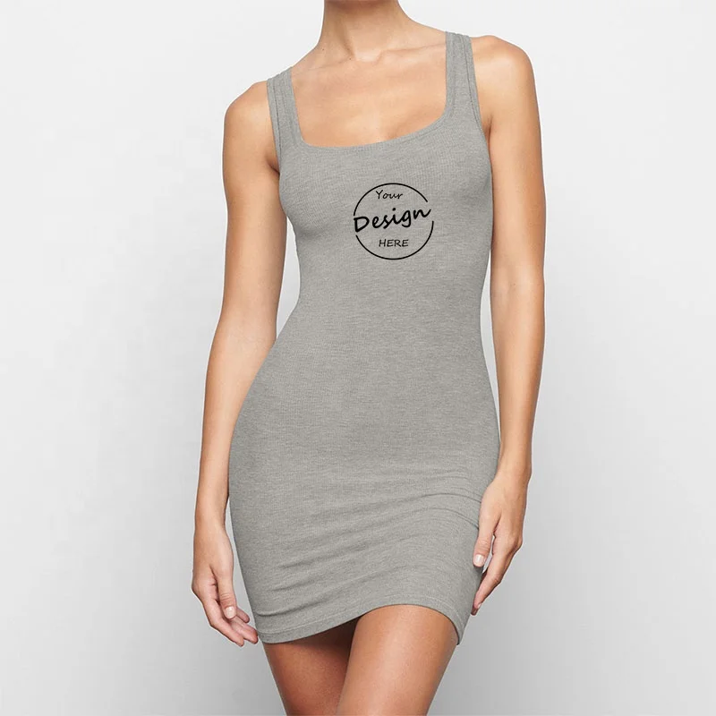 Summer Cheap Price Club Sleeveless Sexy Fitness Casual Dress Custom Embroidery Logo Cotton Knitted Dresses Women