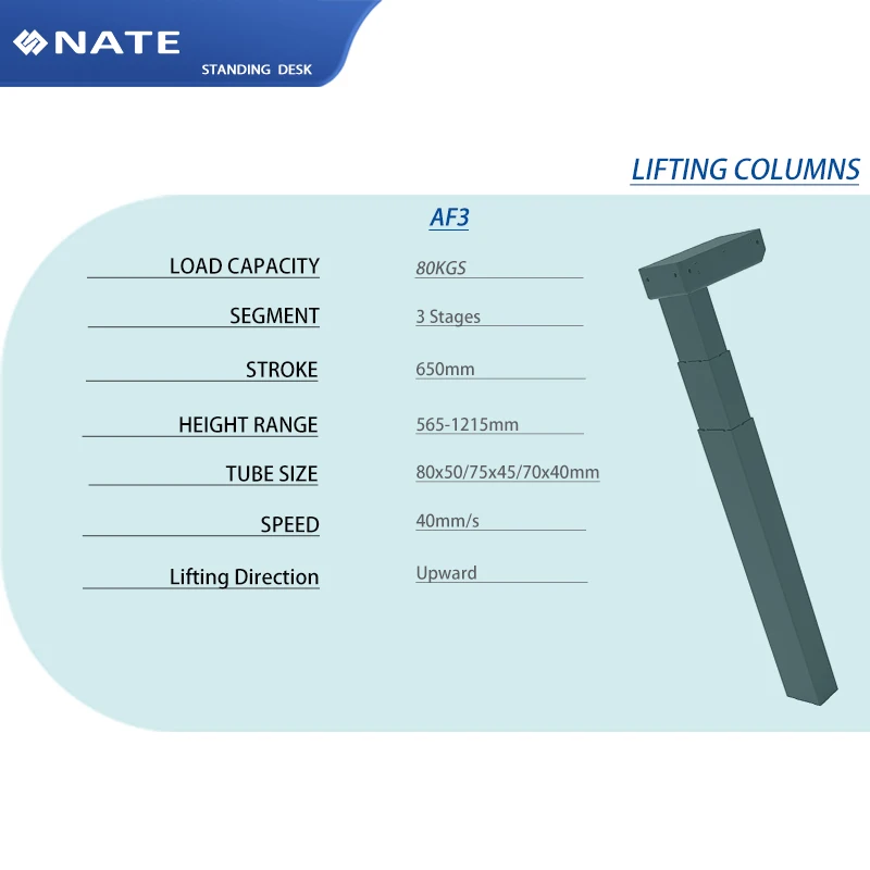 AF3 SPCC Steel Adjustable Office Desk Legs 3 Stages Metal Electric Lift Columns for Height Adjustable Table Standing Desk Frame