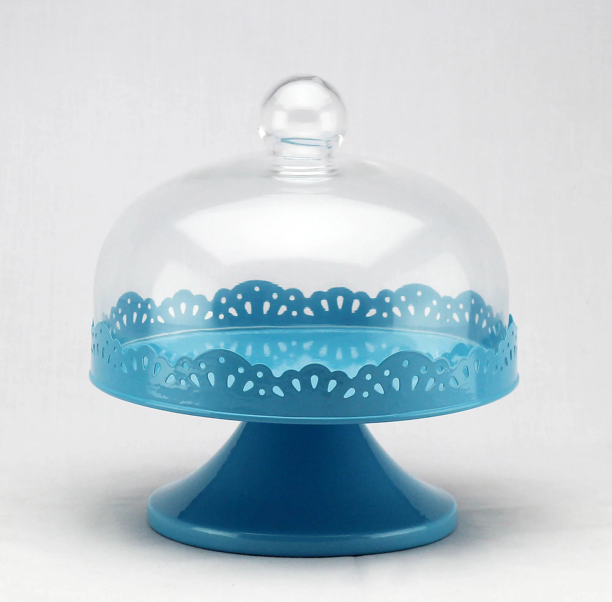 Китайский производитель, элегантный синий круглый поднос для торта с прозрачной стеклянной крышкой