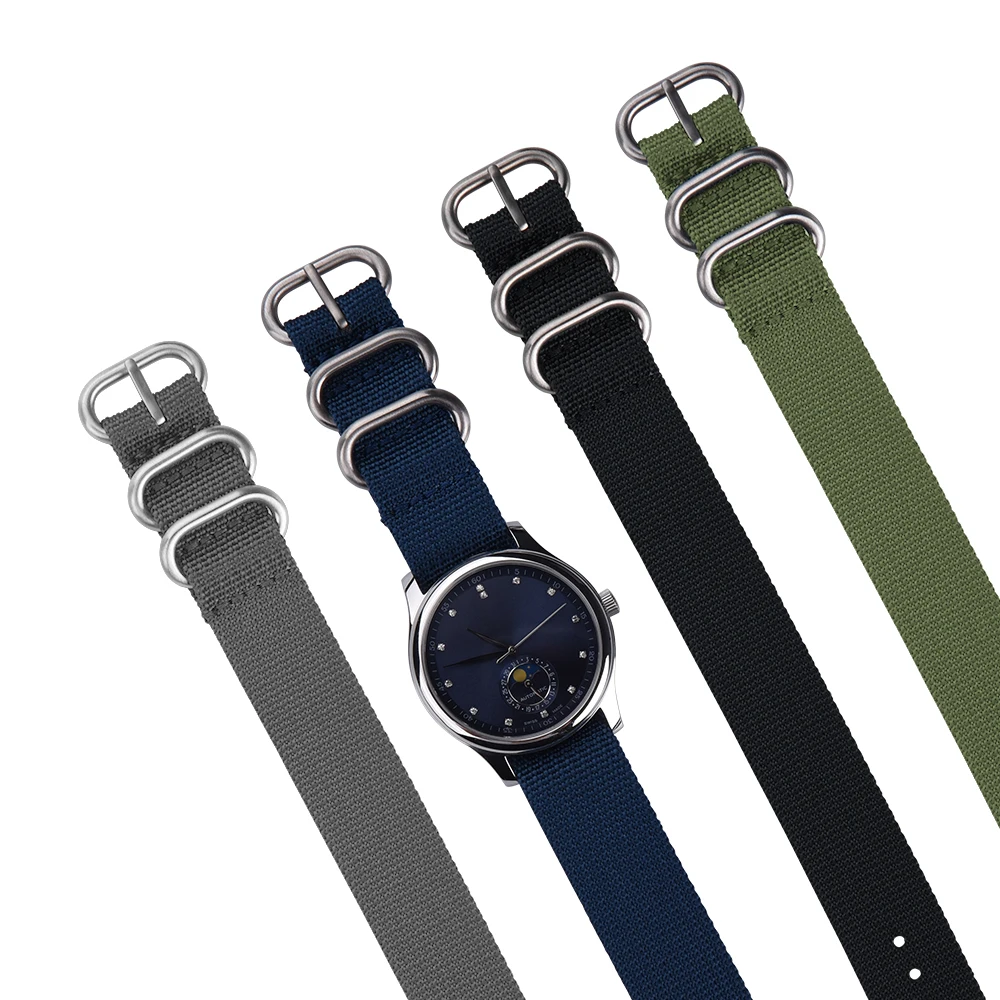 JUELONG 3 Rings Heavy Duty Watchband Watch Strap Set with Premium Brushed Silver PVD Buckle