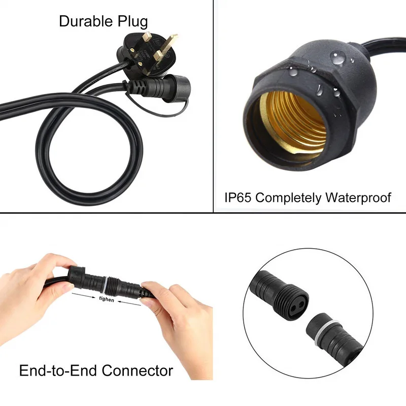 S14 48FT15 PCS sockets 2W bulb E27 spiral LED courtyard decoration outdoor lighting IP65 lamp string