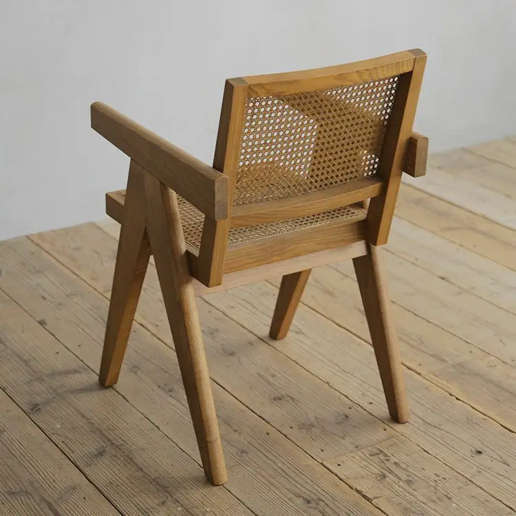 French vintage hotel bistro cafe furniture American solid wood armchairs nordic rattan dining chair