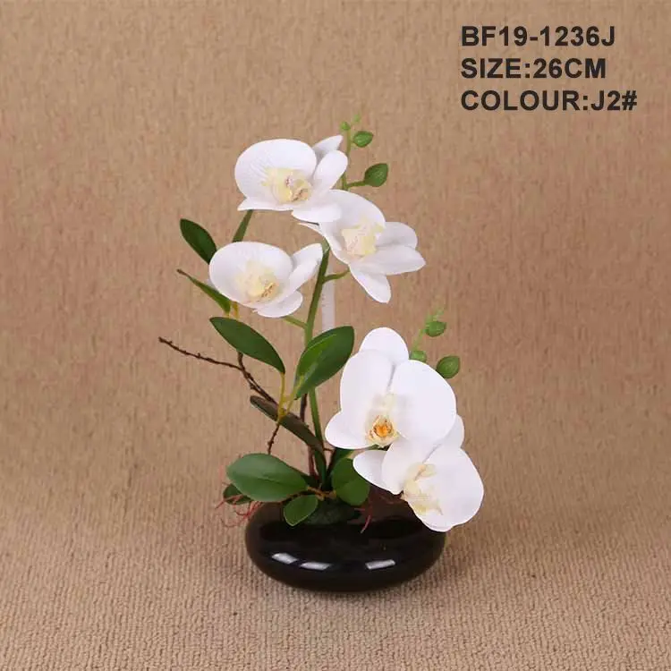 White High Quality 4 Heads Phalaenopsis Real Touch Artificial Butterfly Orchid Flower  Latex Orchid For Wedding