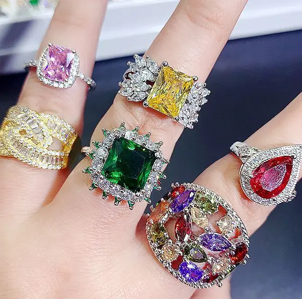 jewelry ring mixed wholesale crystal color zirconium ring heavy industry micro-inlaid S925 silver gemstone explosion ring