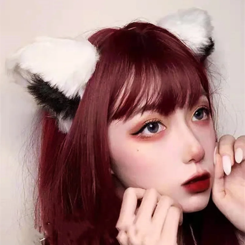 Halloween Black White Pink Fluffy Cat Ears Headband Furry Fox Headband Lolita Cosplay Costume Anime Hair Accessories