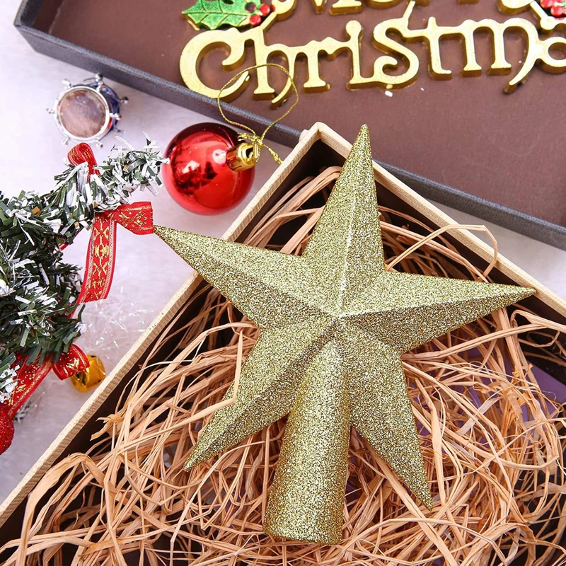 Classic Hard Plastic Glitter Christmas Tree Topper Star Home Holiday Xmas Decoration Elegant Ball Ornament for Christmas Trees