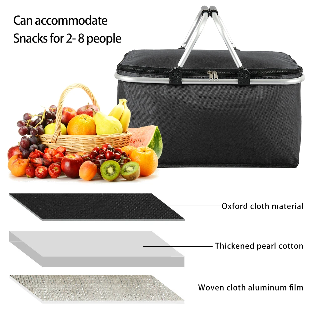 Outdoor Portable Insulated Cooler Lunch Bags Storage Box  Camping Picnic Basket with lid