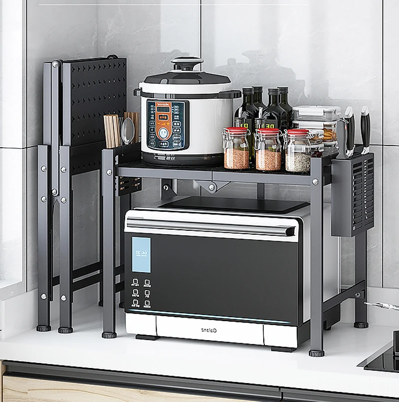 New Style Foldable Kitchen Single Tier Microwave Oven Rack Storage Shelf Metal Storage Holders & Racks Stainless Steel Fold 2pcs