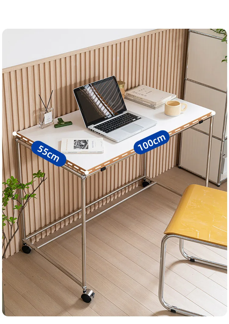 Nordic mobile desk pulley stainless steel small family computer desk for living room