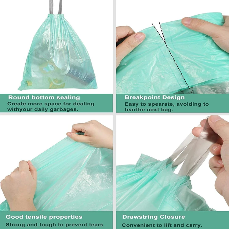 Eco Heavy Duty 100% Bio Degradable Disposable Plastic Drawstring Kitchen Rubbish Bin Trash Garbage Biodegradable Dog Poop Bag