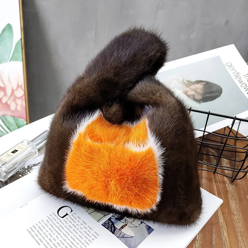 Handmade mink fur handbag women fashion genuine fur bag western style real fur tote bags