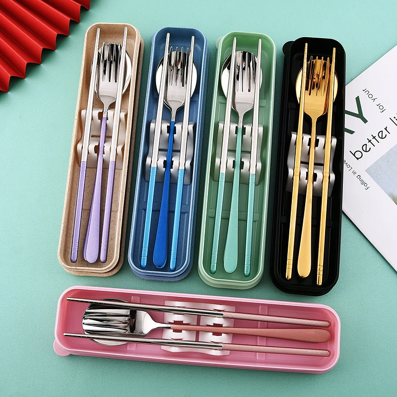 Набор столовых приборов из корейского золота 3 шт. набор ложек и вилок нержавеющей стали 304 посуды для пикника