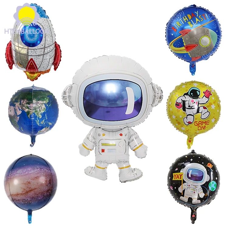 Galaxy Theme Boy Kid Birthday Party Decoration Inflated Round Space Helium Balloons Astronaut Rocket Self Inflating Foil Balloon