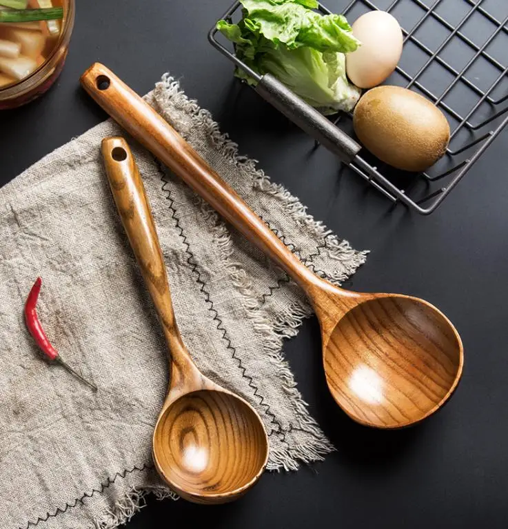 2 Pcs Wooden Spoon Ladle Utensils Spoons-14 inch Long Kitchen Cooking Spoon & 11 inch Best Serving Soup Spoon Set