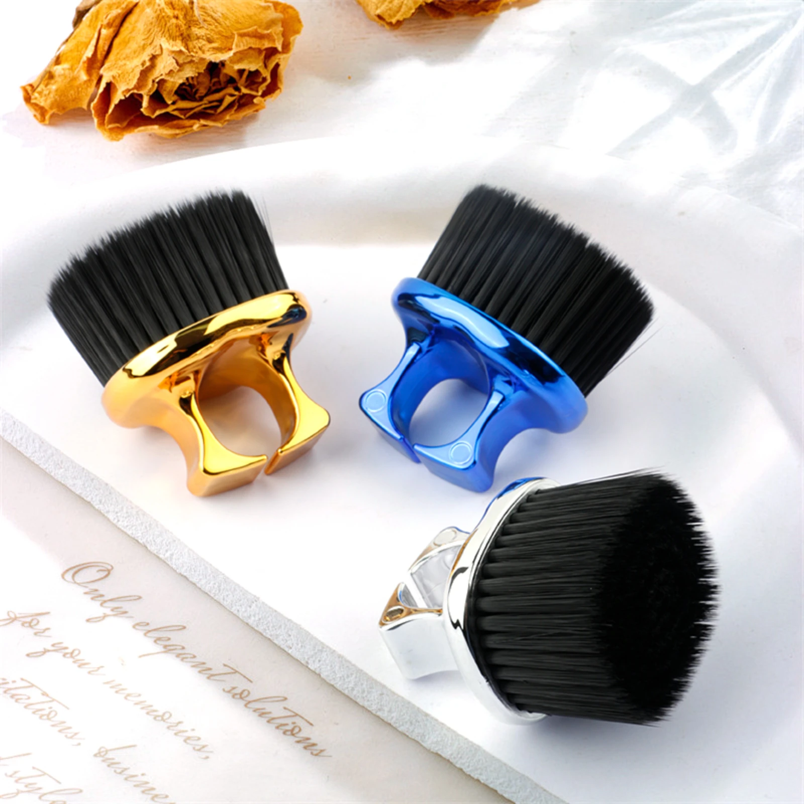 Electroplating Men Beard Barber Care Cleaning Brush customize logo Ring Handle Finger Barber Brush Knuckle brush