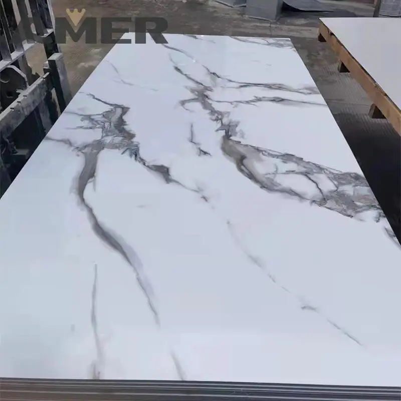 Amer OEM wholesale2mm 2.5mm 3mm interior decoration high glossy 4x8 4*9 pvc uv wall panel marble