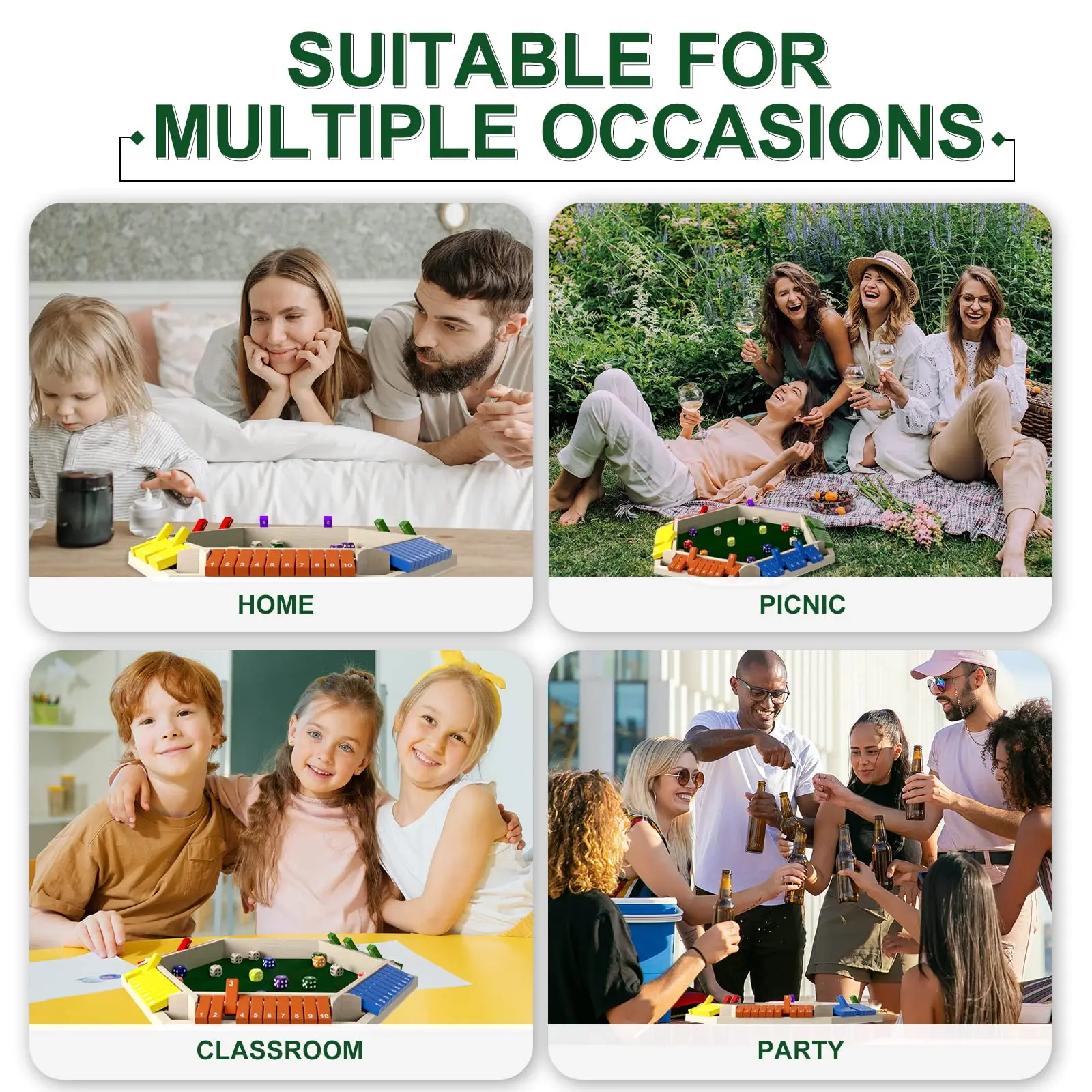 1-6 Players Shut The Box Dice Game, Wooden Board Table Math Game with 16 Dice