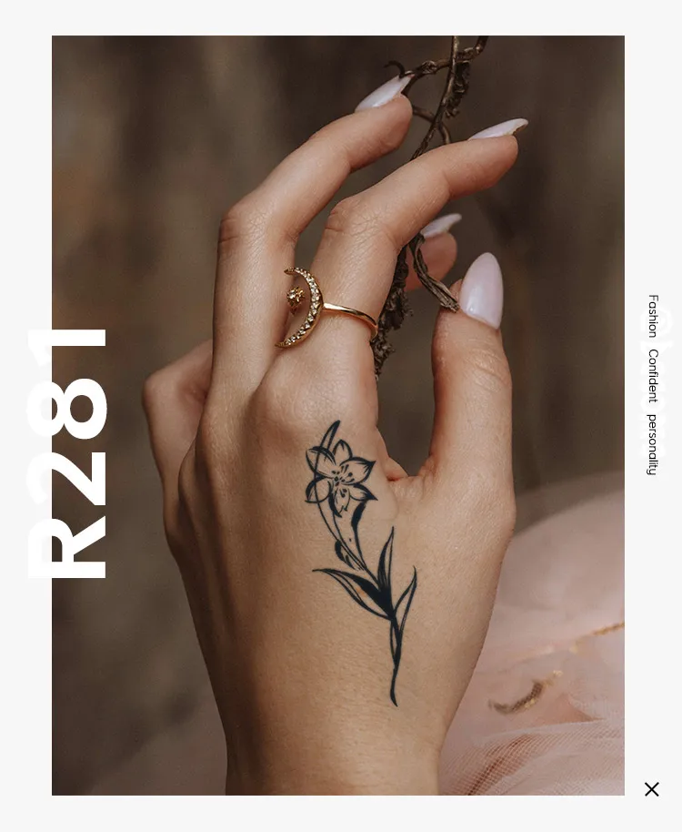 Custom Temporary  Hand flower small  2 week gardenia extract  dark blue Black Water activated  Tattoo Sticker