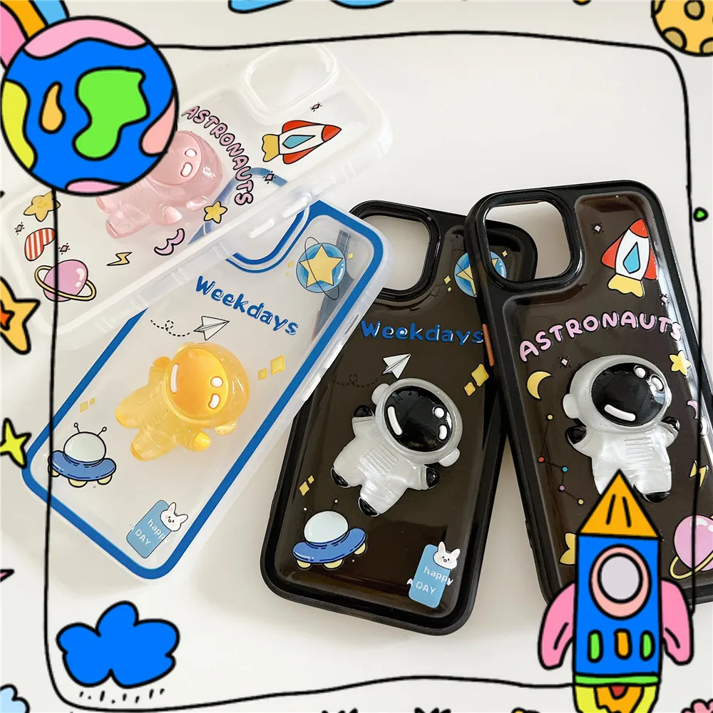 Cute Cartoon 3D Space Astronaut Phone Case For iPhone 14 13 Pro Max Soft TPU Mobile Phone Bags & Cases