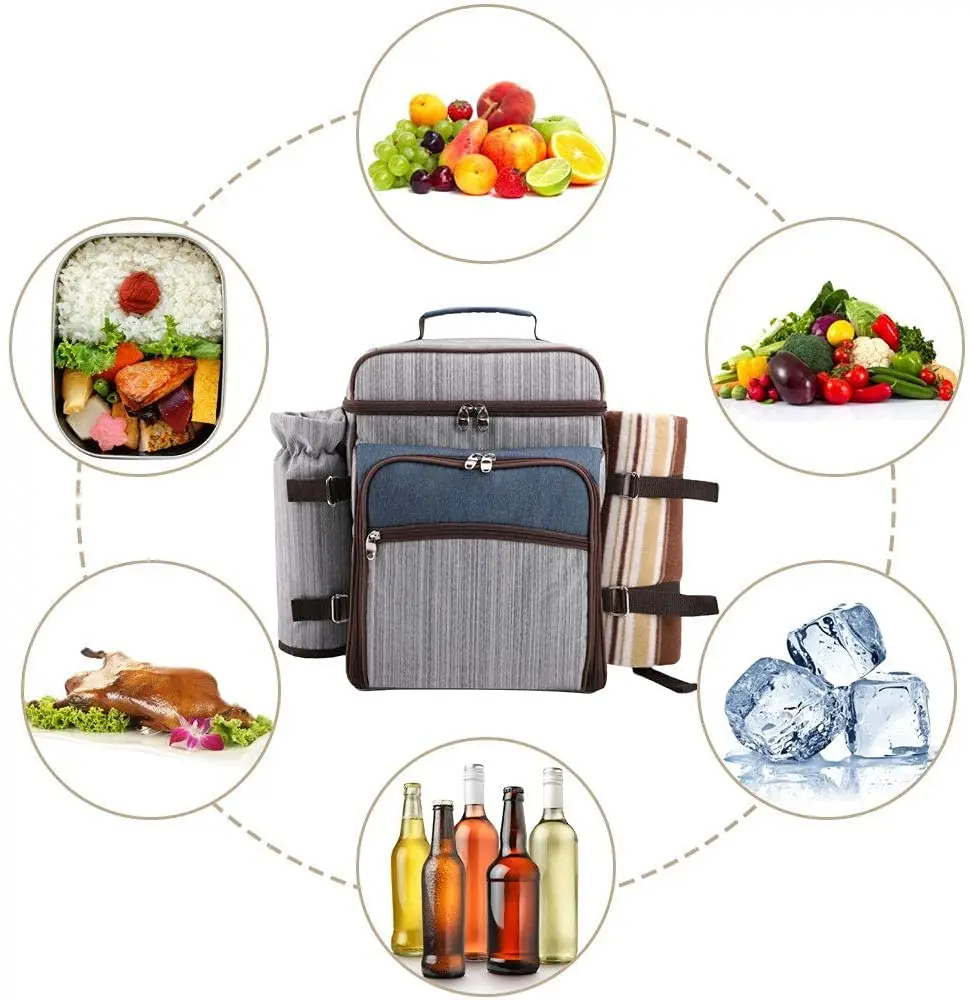 Picnic Backpack for 4 Persons All-in-One Portable Picnic Bag with Complete Cutlery Set &Waterproof Blanket for Camping Party