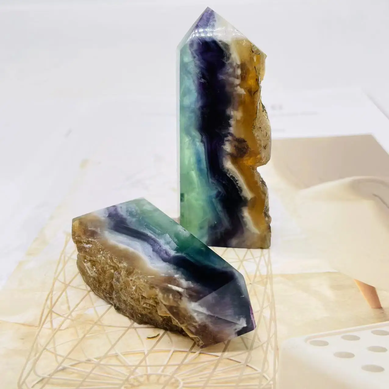 Top Quality Natural Stone Fluorite With Pyrite Point Crystal Quartz Crystal Fluorite With Pyrite Tower Point