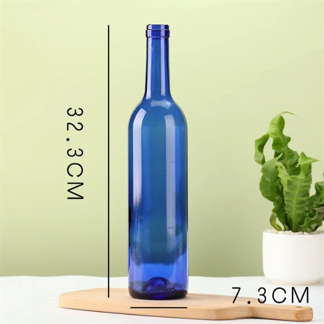 Stunning Empty Round Glass Containers Decorative Vodka Bordeaux 750ml Blue Glass Wine Bottle