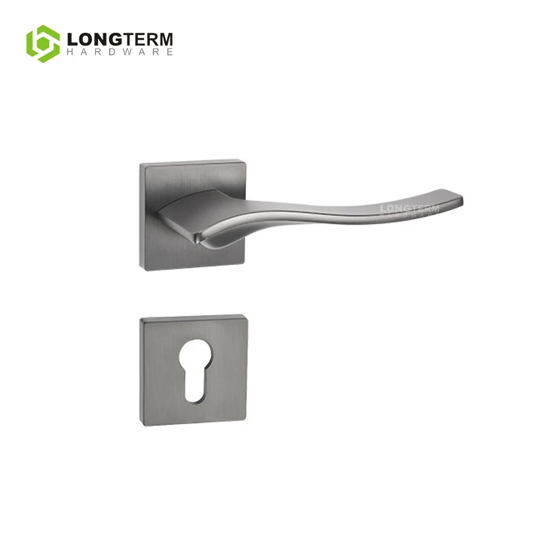 Double Side Modern Door Room Lever Handle Square Rosette Zinc Alloy Black Interior Door Locks and Handles