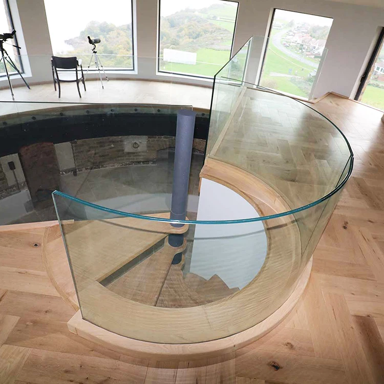 frameless tempered and laminated curved glass staircase balcony deck railing with stainless steel hardware accessories price