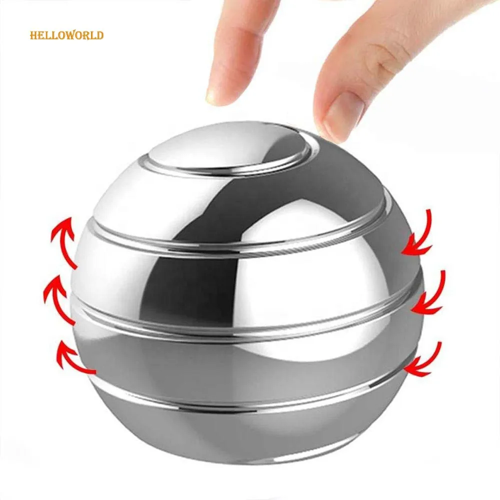HelloWorld 2021new Stainless Steel Desktop Ball Fidget Rotating Gyro Sensory Kids Mini Spinner Fun Fidget Gyro Ball Toy