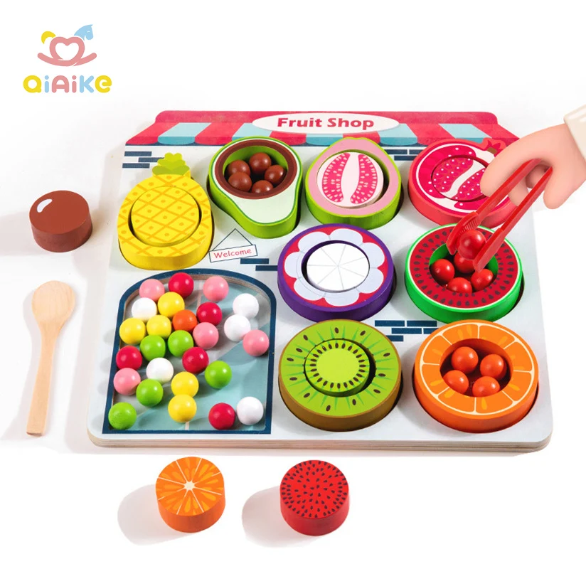 New Role Pretend Play Fruit Shop Early Learning Fruit Cognition Game Educational Clip Beads Toy Wooden Matching Toys for Kids