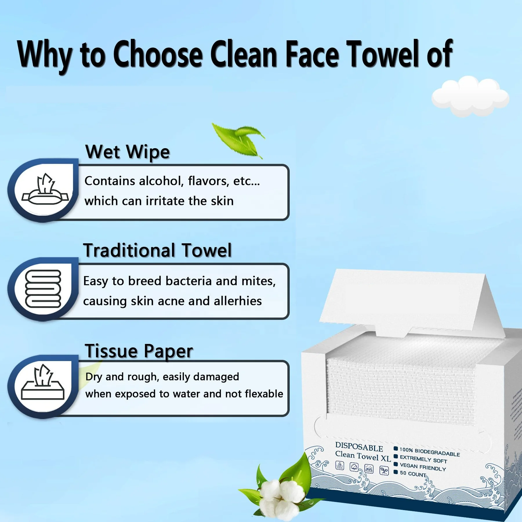 OEM Disposable Biodegradable Clean TOWEL Soft for Sensitive Skin Face Disposable Face Clean Towels