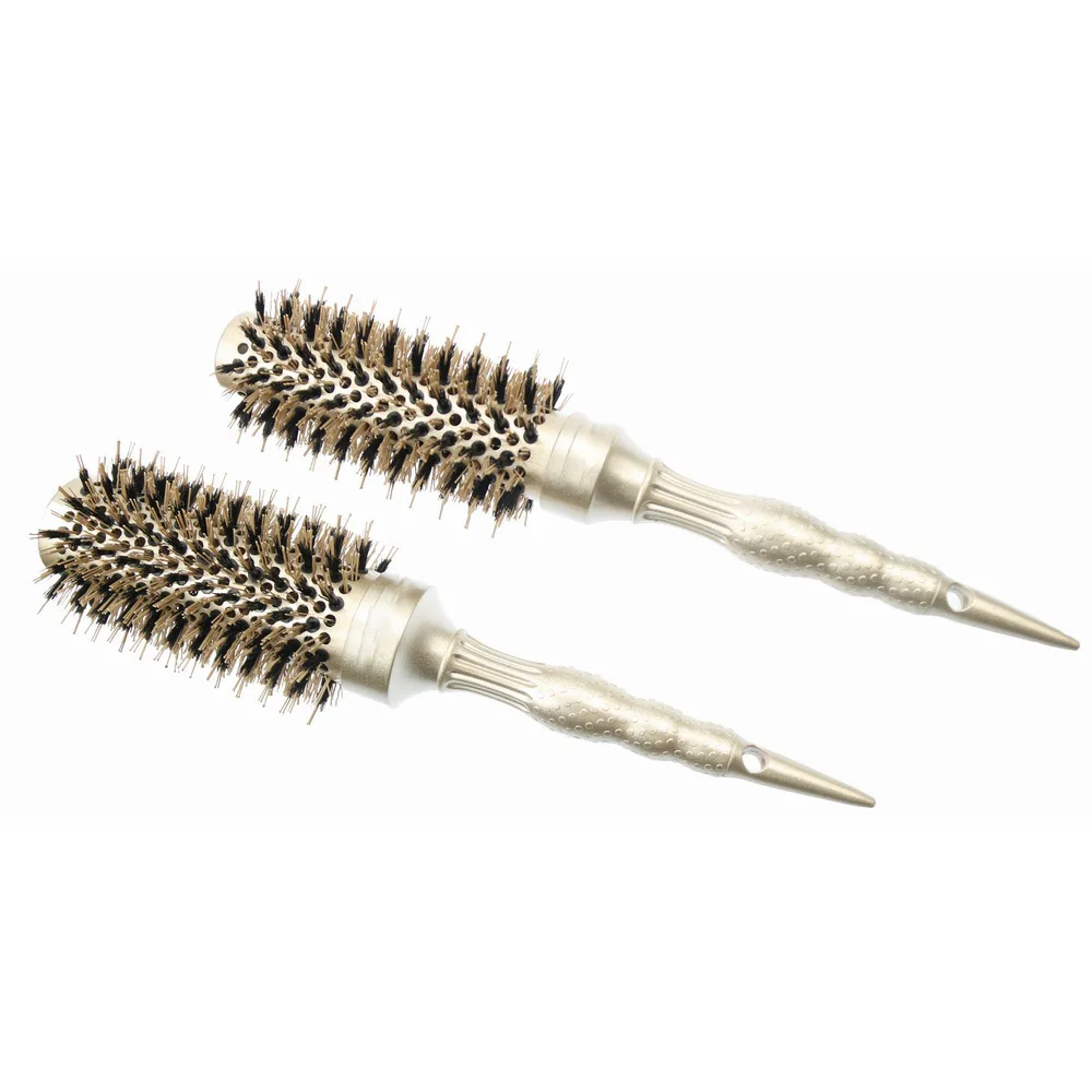 Fengjin Round Hair Brush Thermal Aluminum Barrel With Natural Boar and Nylon Bristles For Women Small Round Blow Dryer Comb