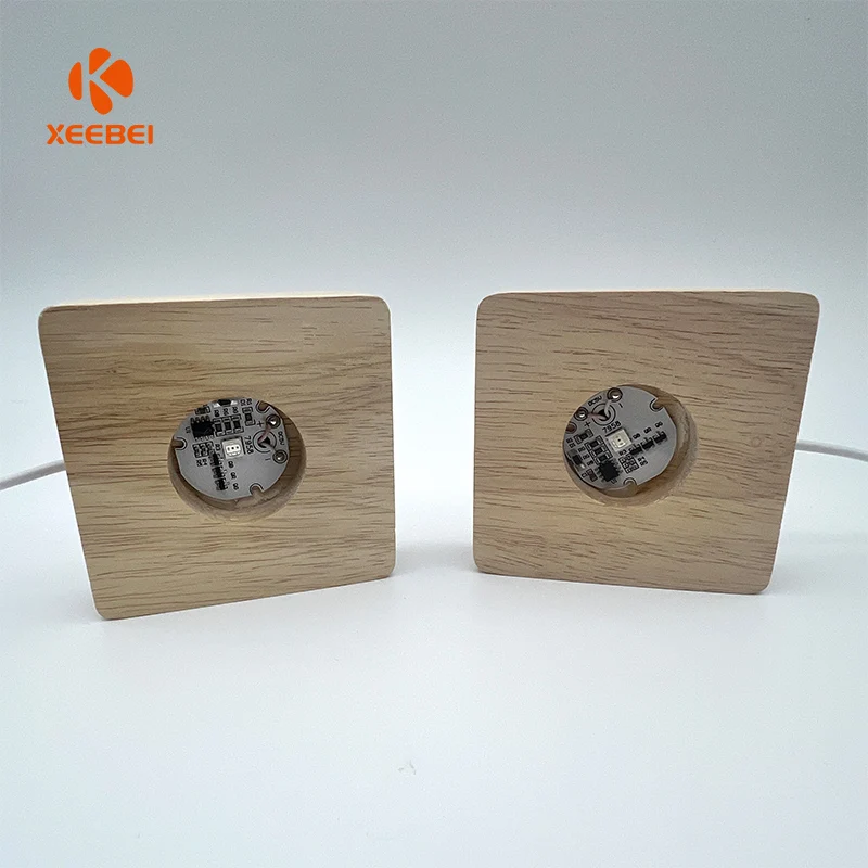 Wholesale Bedroom Desktop RGB Control Acrylic Wooden Base Lamp 3D Night Light gift warm light USB   Wooden Led lamp base