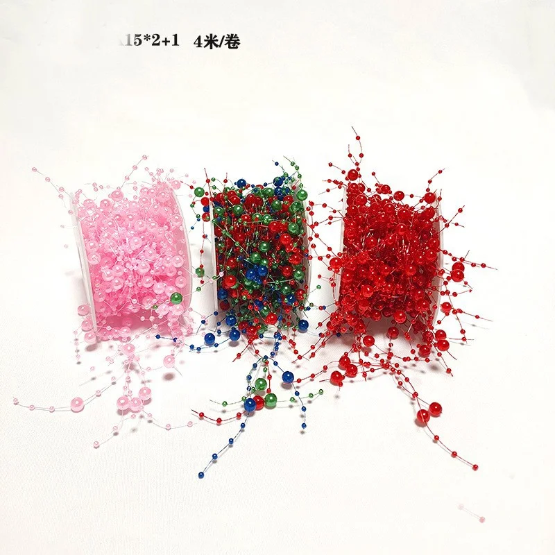 Artificial String Red Pearl Bead Garland for Christmas Candle Decor