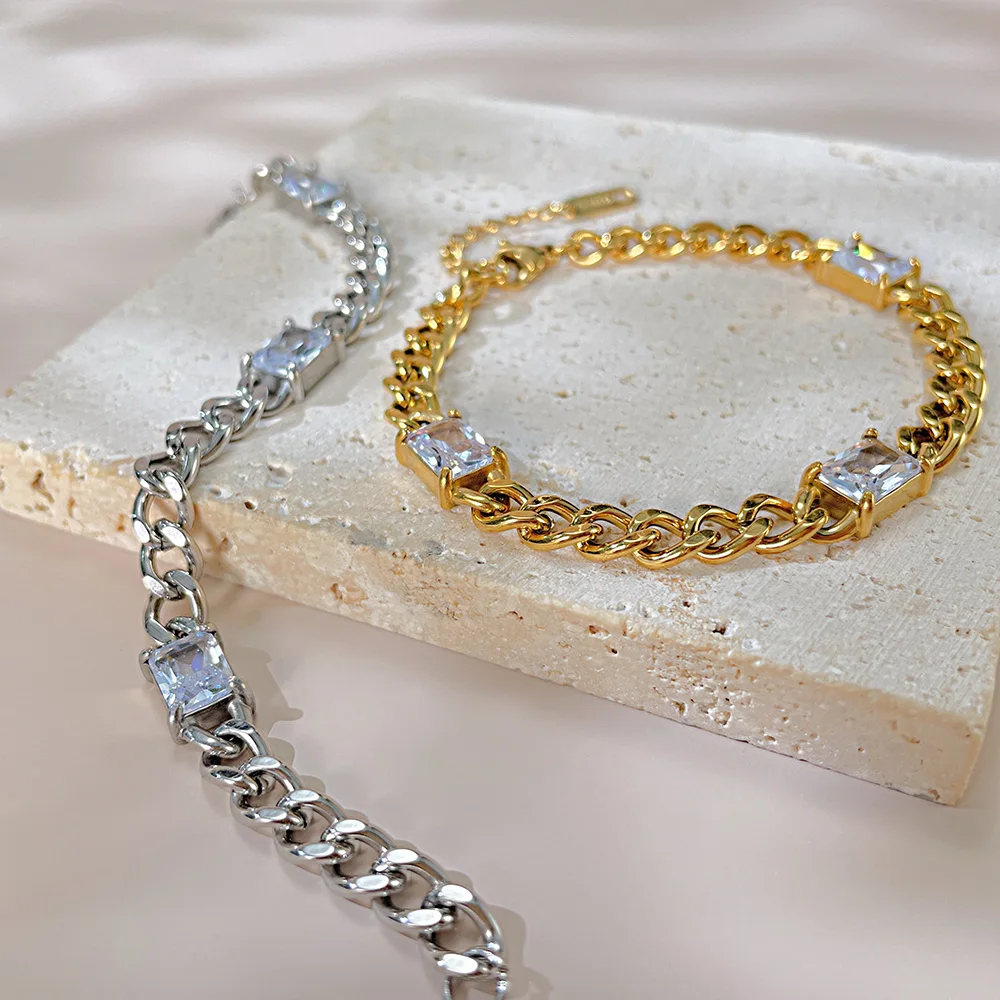 Fashionable Zircons Stainless Steel Chunky Necklaces Fashion Gold Plated Jewelry Waterproof And Tarnish Free Rope Chain Necklace