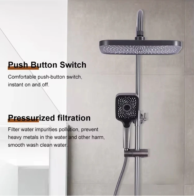 2024 Wall-mounted Black Piano Thermostatic Faucet Mixer Shower Set Digital Bathroom Brass Modern Oval Waterfall Faucet Polished