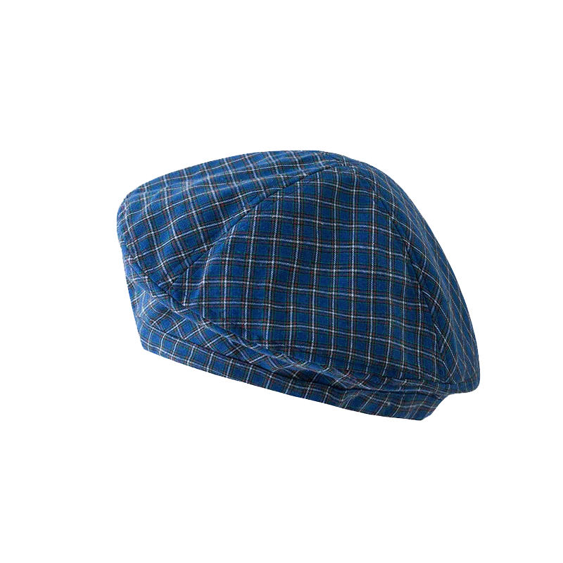 Plaid beret female blue retro soft girl painter hat Korean chic wild octagonal hat