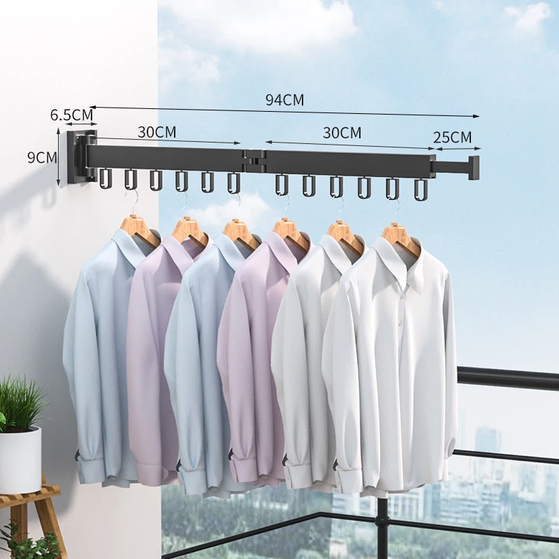 Simple Rotating Ring Black Two Segments Wall Mount Drying Clothes Rack Folding Hook Closet Aluminum Foldable Clothes Hangers
