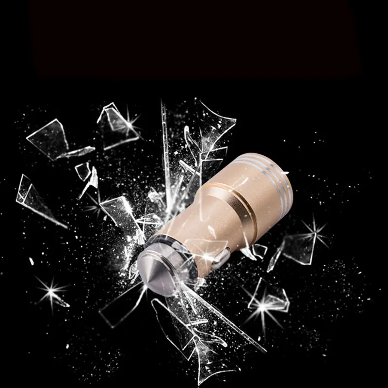 Безопасный аварийный молоток 12 В двойной USB Алюминиевый металлический автомобильный адаптер зарядного устройства