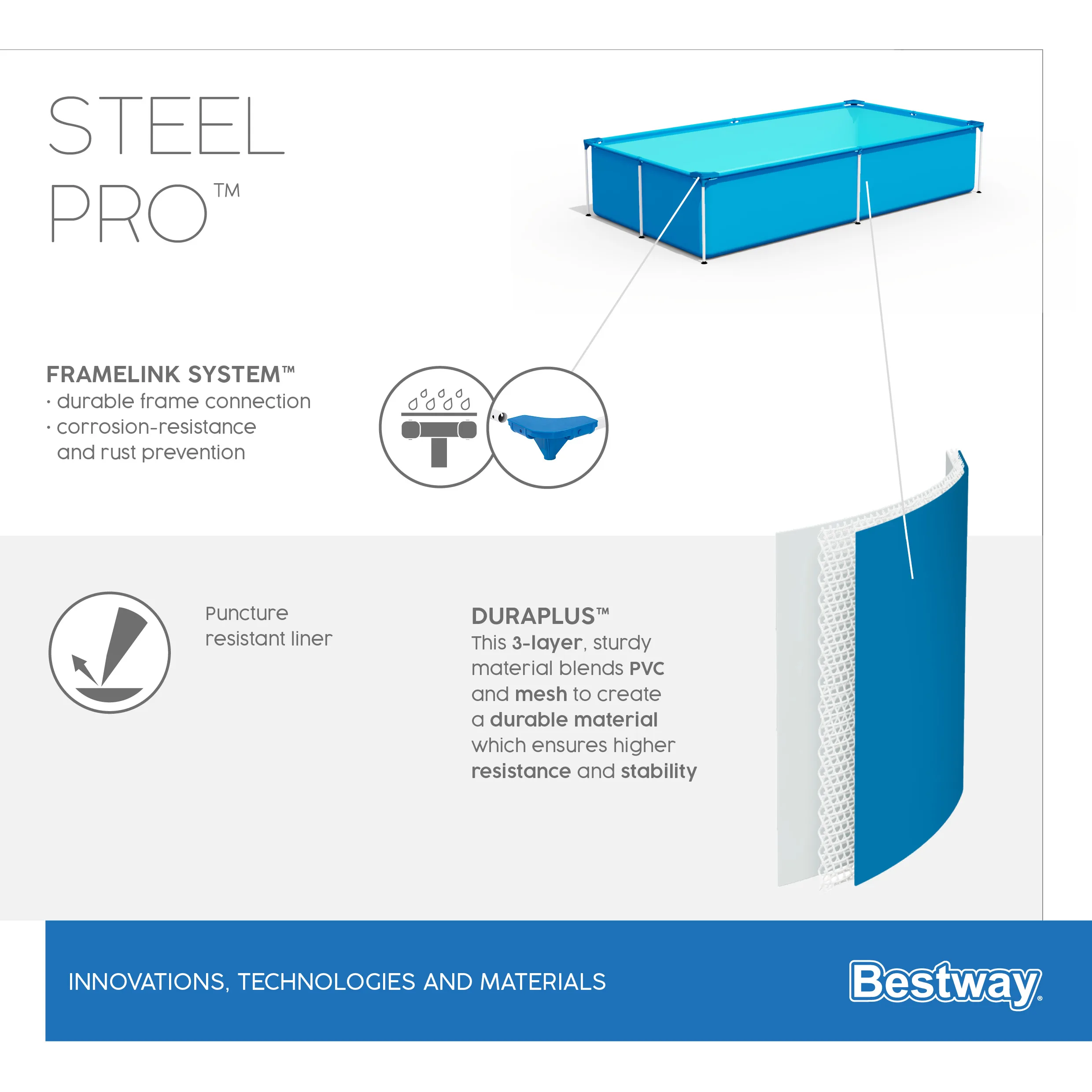 Best seller  Bestway 56403 2.59m x 1.70m x 61cm rectangular Steel metal frame agp Pool above ground swimming pool