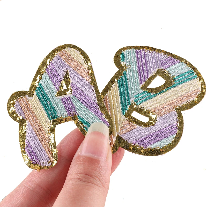 Gold Glitter Embroidered Iron on Letters Alphabet Iron on Letter Patches