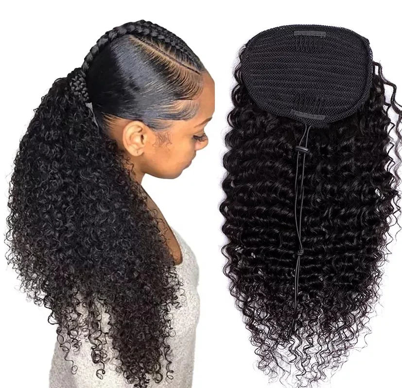 Highknight High Quality Factory Price Drawstring Ponytail Human Hair Extensions Natural Color 10-30 Inch 100% Virgin Human Hair