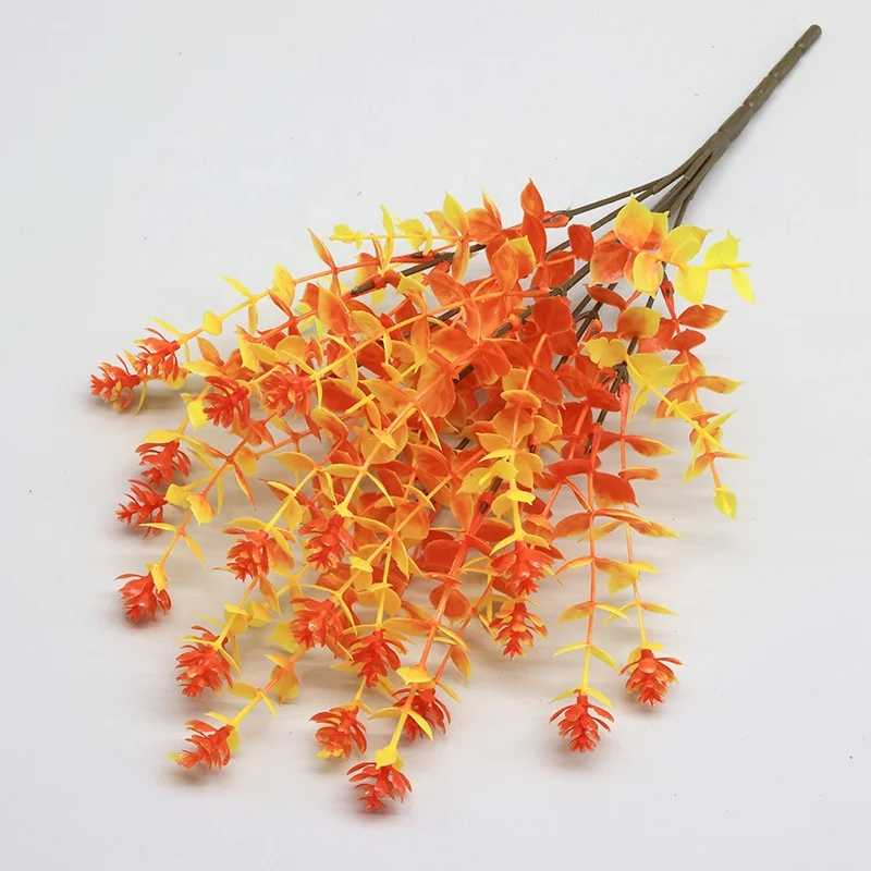 Factory wholesale plastic grass simulation eucalyptus home decoration ornaments autumn color eucalyptus (with flowers)