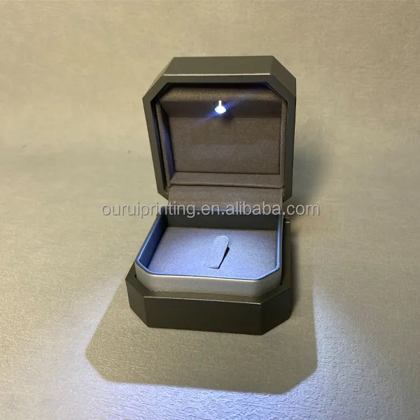 custom logo printed jewelry boxes wholesale led silver silk screen luxury custom ring boxes jewelry box with lights