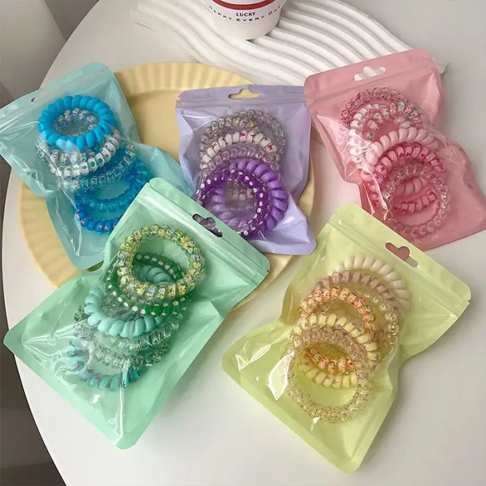 Wholesale Candy Colorful Telephone Wire Hair Ties Set  For Women Girls HR1227